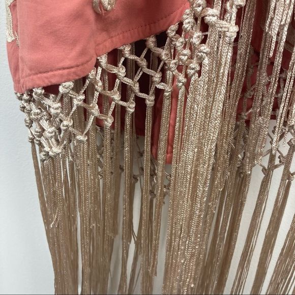 Anthropologie Pink Floral Embroidered Fringe Wrap Midi Dress Size 2P - Picture 8 of 16